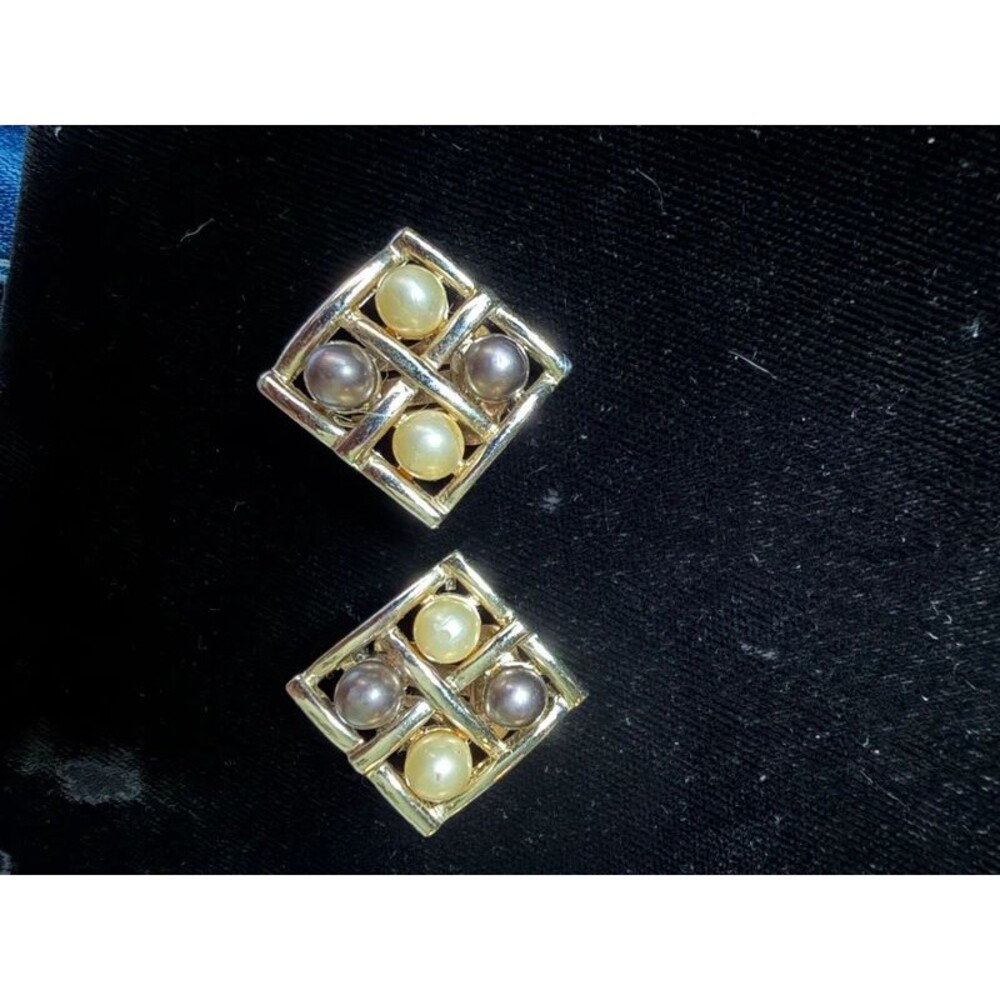 Sarah Coventry Clip-On Earrings, Pearl Grid, Gold-Tone
